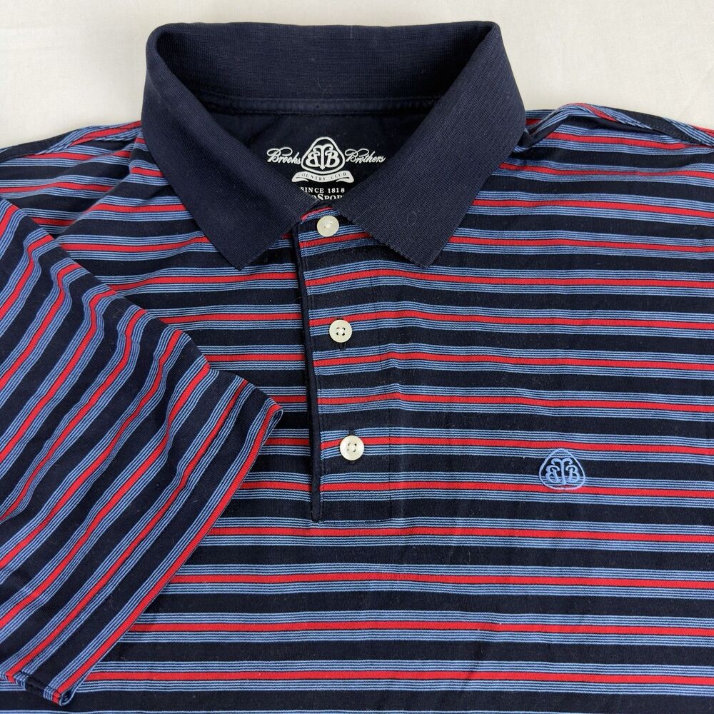 Brooks Brothers Country Club ProSport Polo Men’s M Striped Cotton Blend Logo